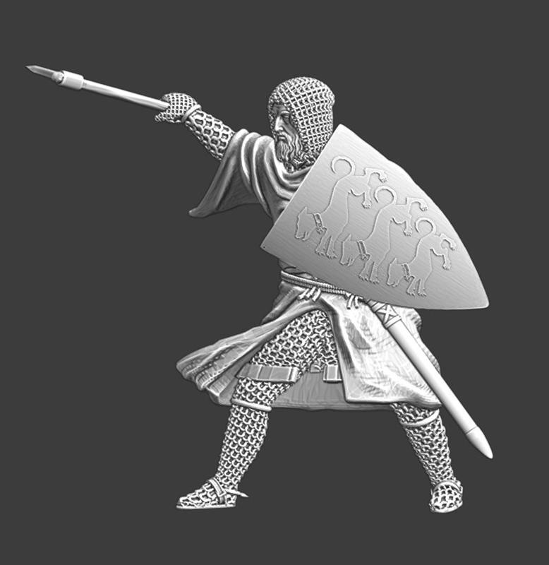 Medieval crusader fighting with axe