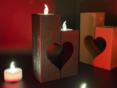 Wooden Twin Flames Tea Light Holder