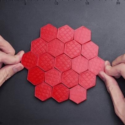 Honeycomb hinged tessellation with flexible material