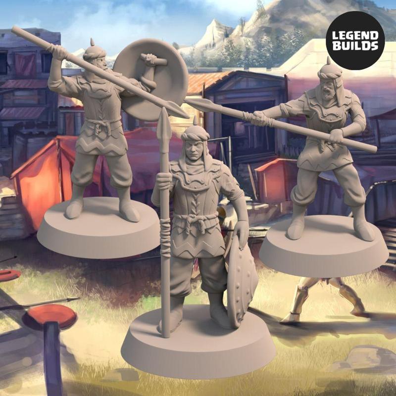 Empire of Jagrad Soldiers with Spears and Shields (3 unique miniatures) - 3D printable miniature - STL file