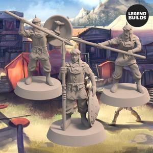 Empire of Jagrad Soldiers with Spears and Shields (3 unique miniatures) - 3D printable miniature - STL file