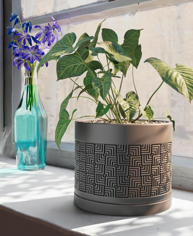 Planter Pot Mayan Revival with Straight Bottom