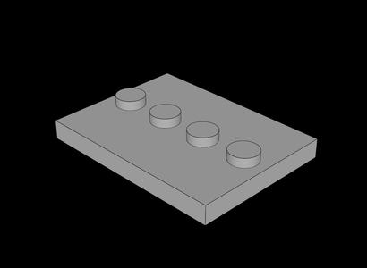 Lego Compatible (88646.dat) Plate  3 x  4 with 4 Studs in Centre