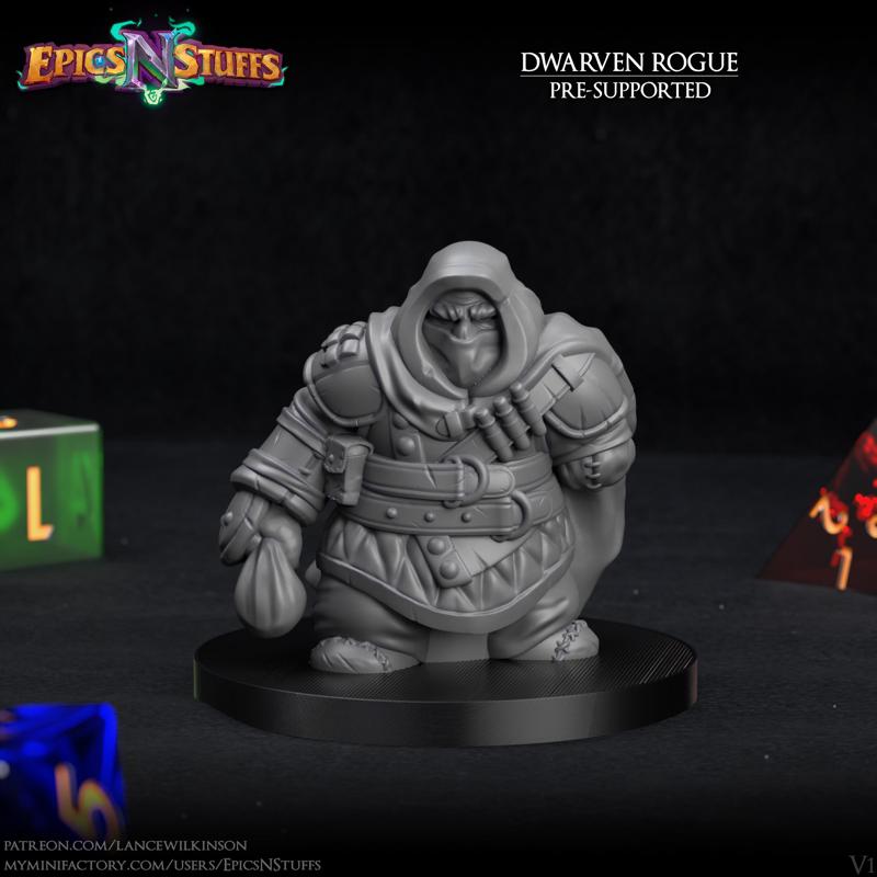 Dwarven Rogue 01 Miniature - pre-supported