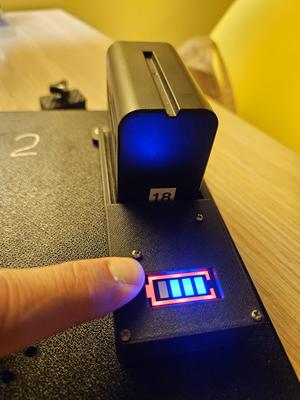 Sony NP-F battery mount with step-up and charge control