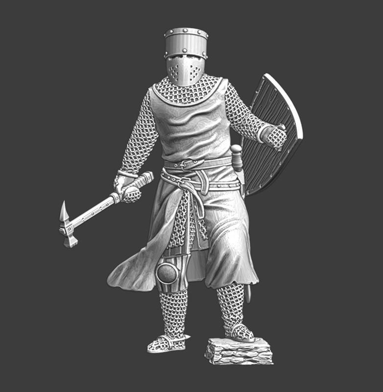 Medieval Crusader knight with warhammer
