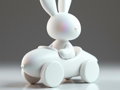 Whimsical Bunny in Carrot Car – Spring Decoration