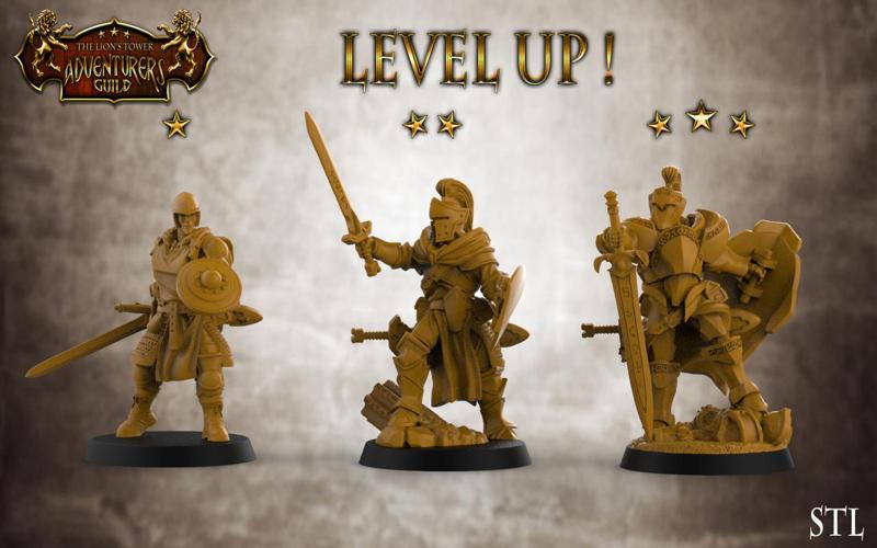 Level Up Paladins - Male (3x modular 32mm scale miniatures) PRESUPPORTED