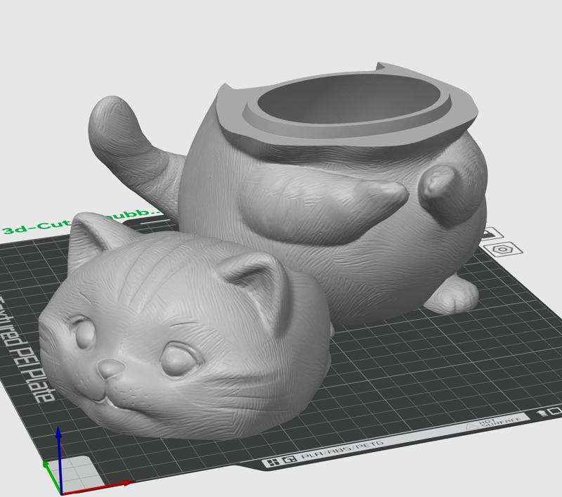 Cute Chubby Orange Cat - Phone and Pen Holder - 3D print STL and multicolor 3MF file