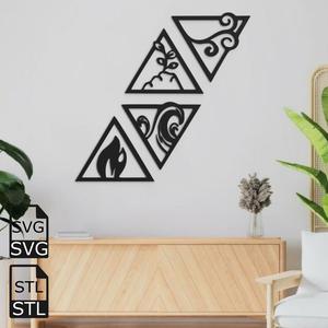 Four Elements 2D Wall Art STL SVG