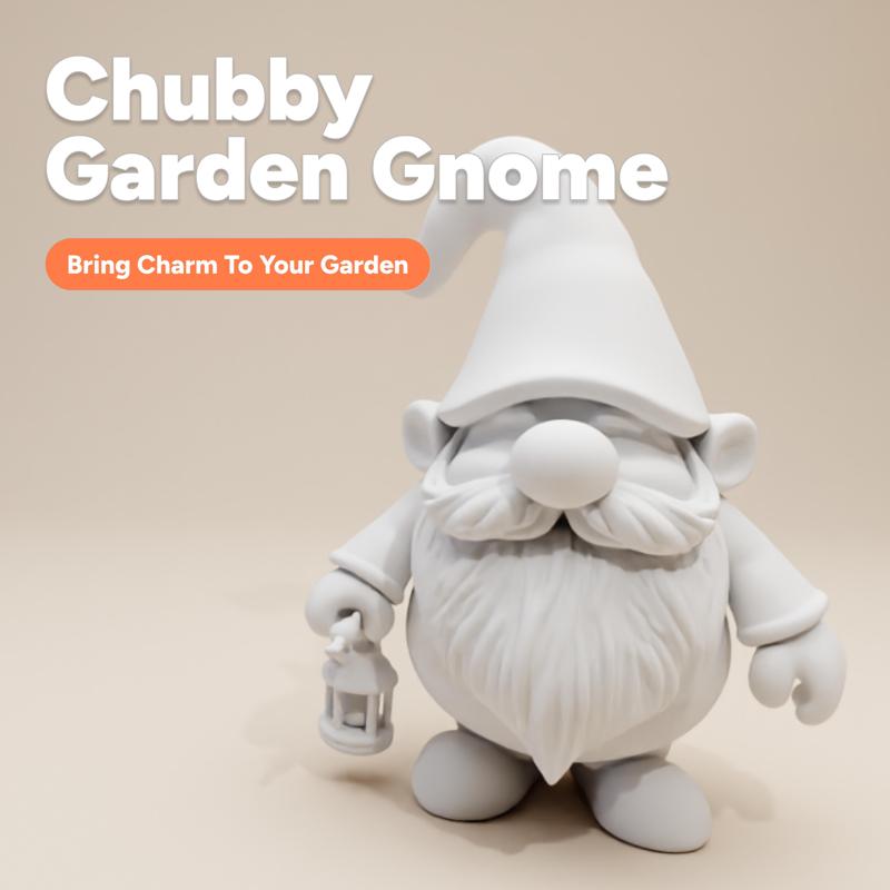 Chubby Garden Gnome Figurine with Lantern – Whimsical & Minimalist Style