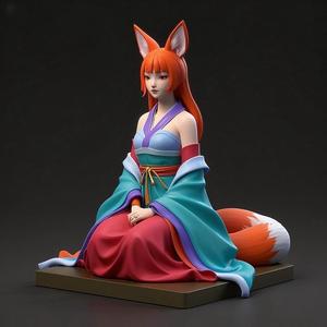 1284 COLORFUL Fox Spirit Woman in Pu Song Ling Style, beast, magic, creature, fantasy, wood, base, sword, warrior, wild, cat, monster, fox, godzilla, fair, witch, werewolf, horror, beast, gothic, troll