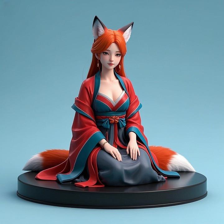 1349 COLORFUL Fox Spirit Woman in Pu Song Ling Style, beast, magic, creature, fantasy, wood, base, sword, warrior, wild, cat, monster, fox, godzilla, fair, witch, werewolf, horror, beast, gothic, troll