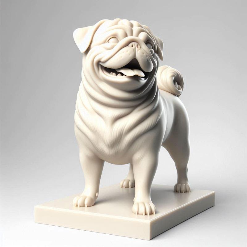 553 Laughing Pug - Ivory-Style 3D-Printed Statue, creature, dinosaur, sculpture, monkey, witch, werewolf, serpent, fantasy, fairy, dragon, dnd, cat, monster hunter, dog, totem, totemic