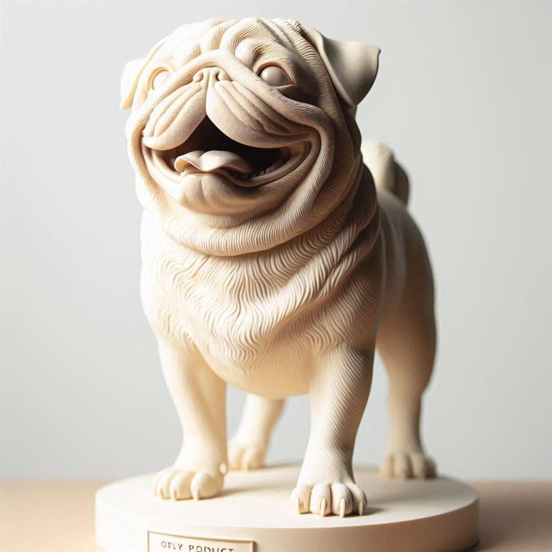780 Laughing Pug - Ivory-Style 3D-Printed Statue, magic, witch, werewolf, fantasy, wood, base, sword, warrior, wild, low poly, dnd, cat, monster, dog, godzilla, fair, lion, troll, platypus