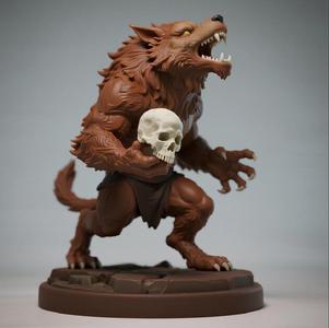 839 Ivory Werewolf Howling with Skull - 3D Model, magic, creature, fantasy, wood, base, sword, warrior, wild, cat, monster, dog, godzilla, fair, witch, werewolf, horror, beast, gothic, troll