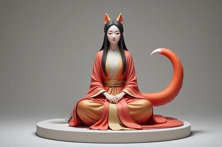 1559 COLORFUL Fox Spirit Woman in Pu Song Ling Style, magic, dragon, fantasy, wood, gnome, gorgon, warrior, wild, fox, monster, cat, dog, fair, witch, werewolf, horror, beast, gothic, troll