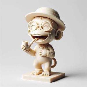 102 Laughing Monkey with Transparent Glasses, Hat, and Pipe - Ivory Style Figurine
