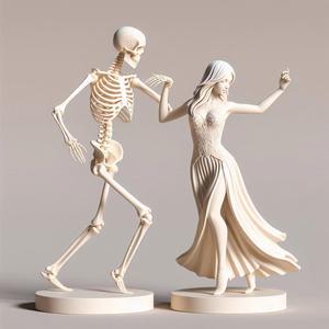 113 Tango of Life and Death - 3D-Printed Ivory-Style Minimalist Statues, magic, dragon, serpent, mask, gnome, gorgon, venetian carnival, wild, fox, monster, cat, fair, witch, werewolf, horror, beast, snake, troll, skeleton dance