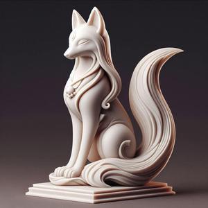 288 Fox Spirit in Pu Song Ling Style, fantasy, black cat, magical, gothic decor, sculpture, magic, 3d model, statue, werewolf, fantasy creature, troll, 3d print, collectible, creature, club, strong, model