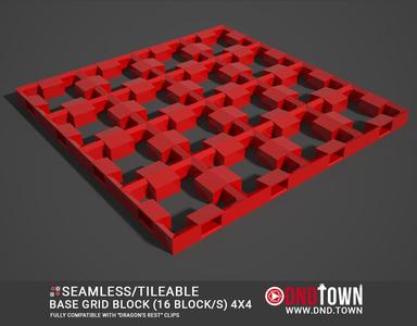 Base Grid Block 4x4 (16 Block/s) - Low Profile - 3D Modular Dungeon Terrain Tile STL - DnD Town Minis (www.dnd.town)