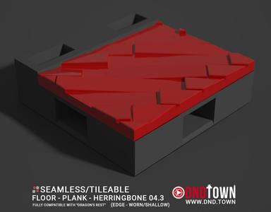 Floor - Plank - Herringbone - Wall Edge 04.3 (WORN/SHALLOW) - 3D Modular Dungeon Tile - DnD Town Minis (www.dnd.town)