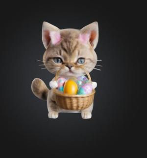 Cute Kawaii Easter Cat with Egg Basket 3D Model