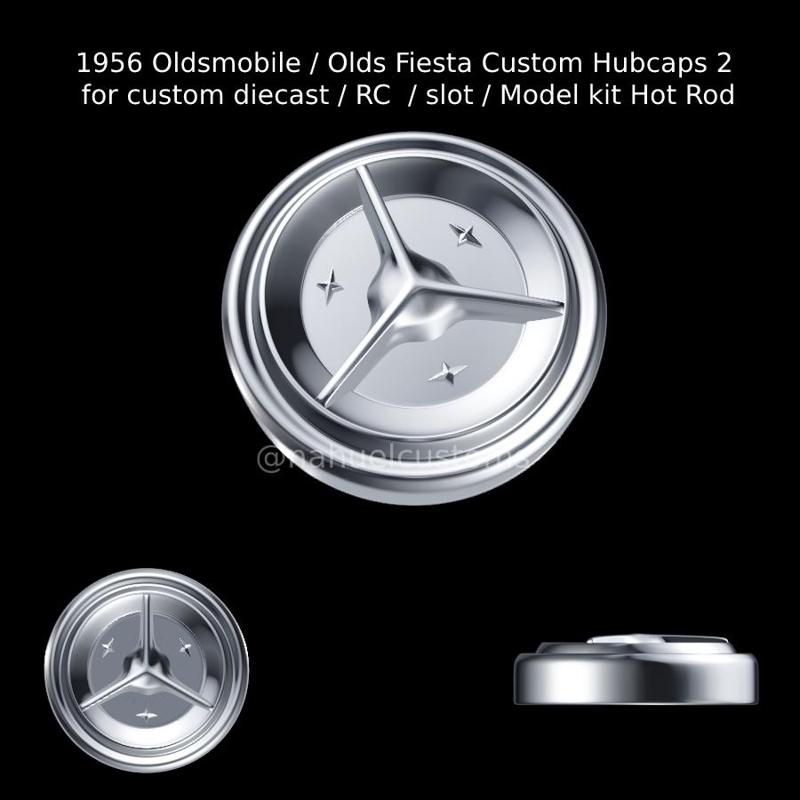 1956 Oldsmobile / Olds Fiesta Custom Hubcaps 2 for custom diecast / RC / slot / Model kit Hot Rod