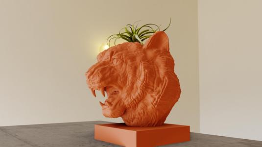 tiger bust planter pot flower vase stl