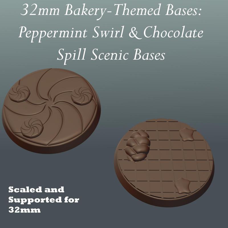 32mm Bakery-Themed Bases: Peppermint Swirl & Chocolate Spill Candyland Scenic Bases