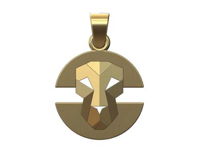 Faceted lion split round pendant with bail 3D print model