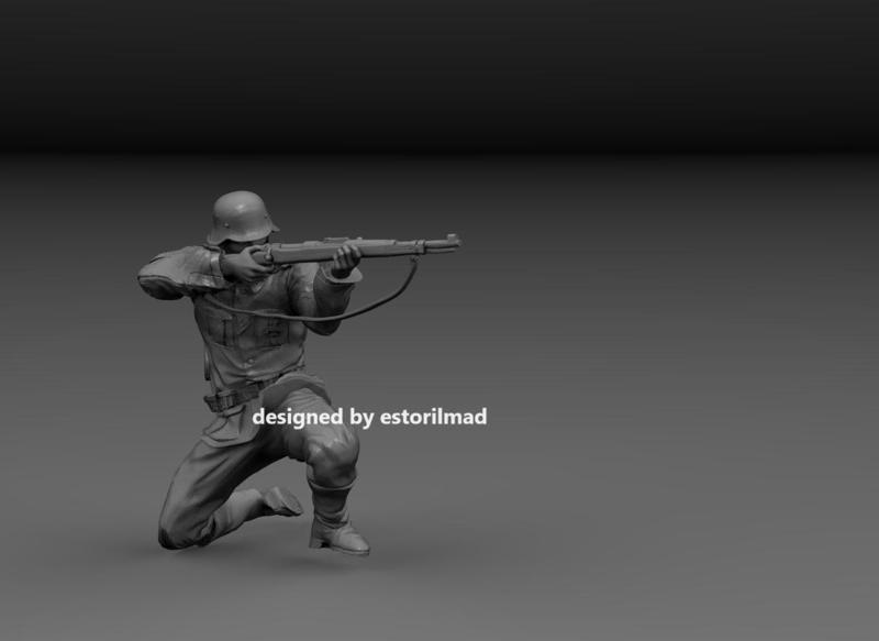 WW2 GERMAN SOLDIER CROUCHING DOWN SHOOTING