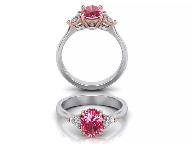 Classic ring Three Stone with  Oval  gem N10305