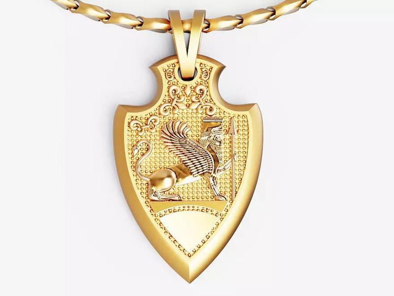 Finged Lion Pendant Silver Gold  Print