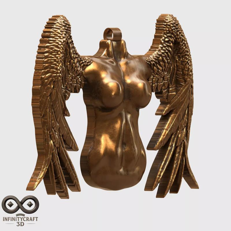 Winged Goddess Torso 3D Angel Body Sculpture for CNC or Printing