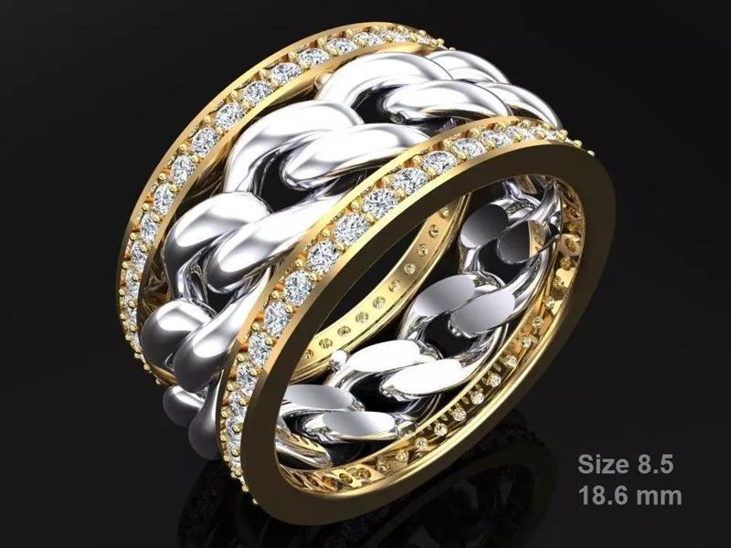 Chain Diamond ring - Miami Cuban ring - N8531A size 8 dot 5