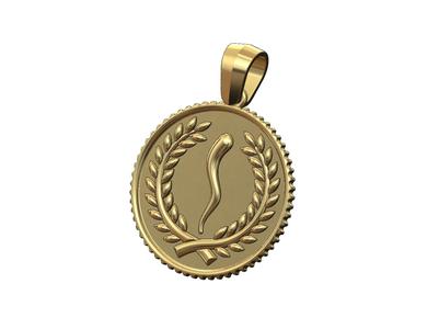 Pendant Italian horn bay leaves branches crown coin 3D print model