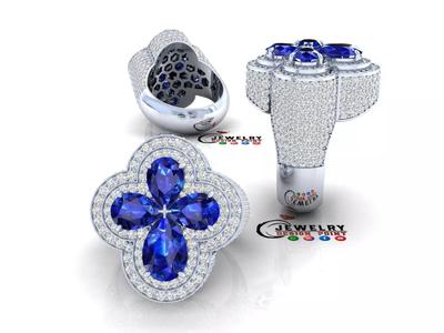 CustomFour Leaf Clover Ring  - Pear Leaf Ring