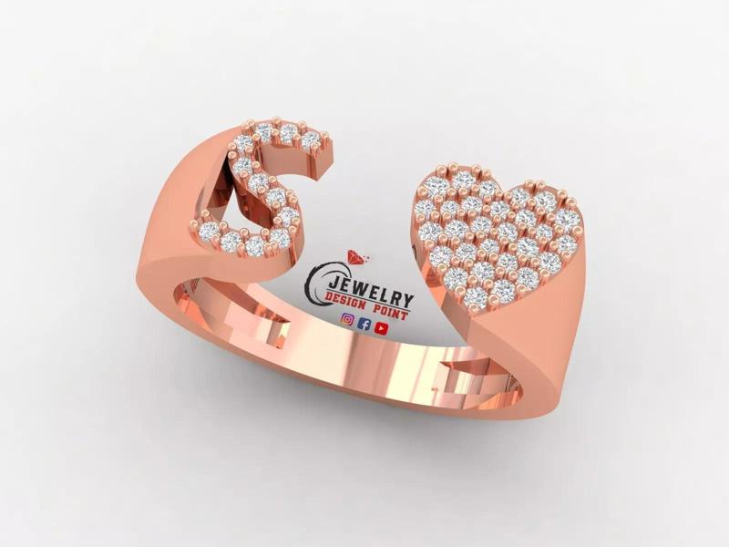 Custom Alphabet Heart Diamond Ring  AtoZ Love Ring Letters Ring