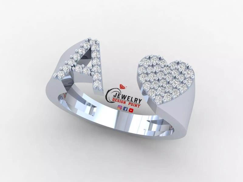 Custom Alphabet Heart Diamond Ring  AtoZ Love Ring Letters Ring