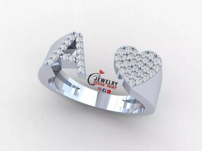 Custom Alphabet Heart Diamond Ring  AtoZ Love Ring Letters Ring