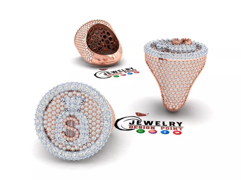 Custom Dollar Money Bag Ring - Championship Diamond Ring