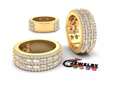 Custom Diamond Ring - Baguette w Round Diamond Ring