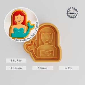 Mermaid Shape Cutter & Stamp, Set of 6, Perfect for Cookies & Fondant, Fairy-Tale Fantasy Theme, S/M/L