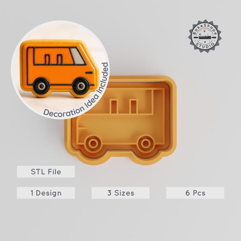 Van Shape Cookie Cutter & Stamp Set, 3 Sizes, Perfect for Fondant, Transport Design, Car, Delivery, Speed
