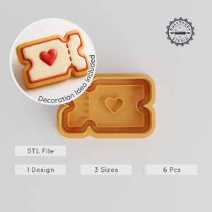 Heart Voucher Shape Cutter & Stamp, Cookie & Fondant Baking Set, 3 Sizes, 6 Pieces, Gift & Discount Themes