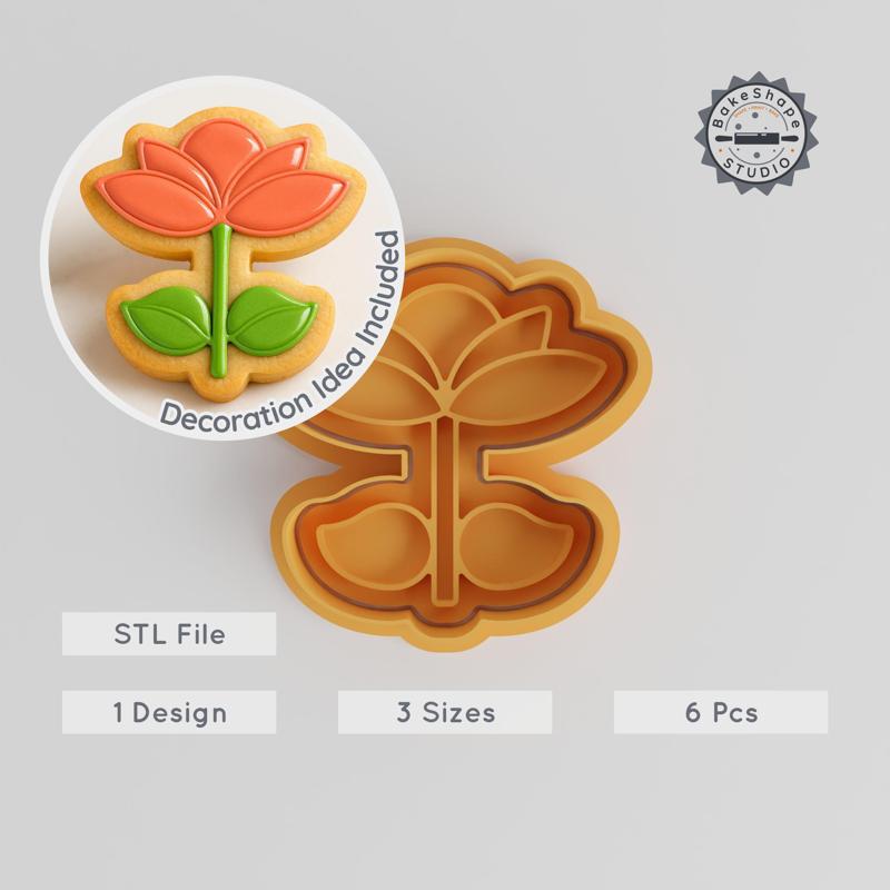 Open Flower Shape Cutter & Stamp, Cookie & Fondant Tool, Floral Blossom in S/M/L, 6-Piece Set