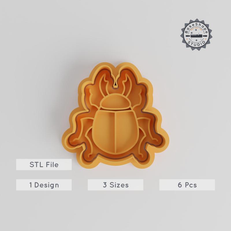 Beetle Shape Cutter & Stamp Set, Insect Cookie & Fondant Decor, 6 Pcs, S/M/L Sizes, Nature Bug Theme