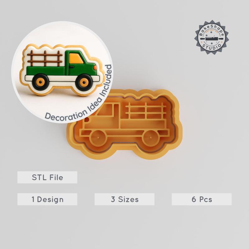Farm Truck Shape Cutter & Stamp, Perfect for Cookies & Fondant, 3 Sizes Set, Rural & Agricultural Theme
