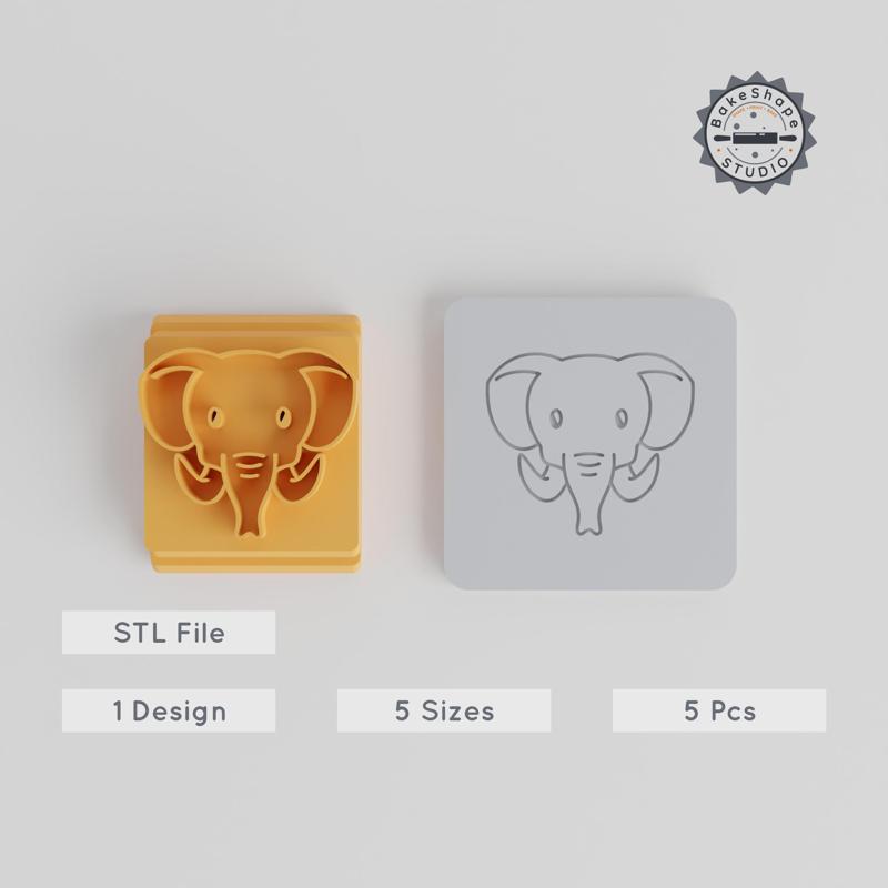 Elephant Stamp Tile Set, 5 Motif Sizes, Perfect for Clay, Cookie & Fondant, Wildlife & Animal Cute Design